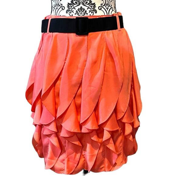 Reiss Belted Vertical Frilly Ruffle Skirt size 4 Coral and Black - Picture 1 of 10